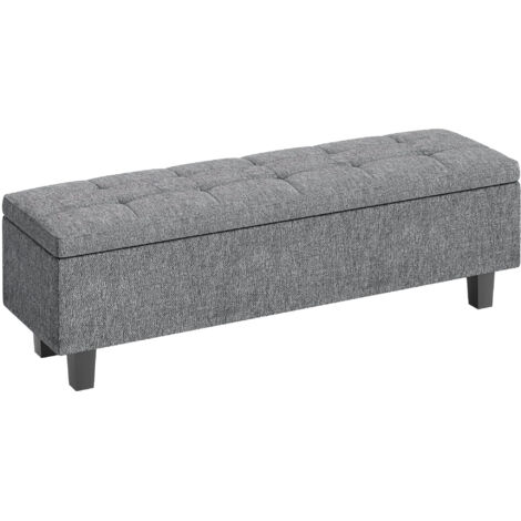Banc avec espace de rangement,banc rembourré à style lin,pieds en bois,banc moderne pour couloir,chambre,salon,138 x 40 x 45 cm,gris foncé
