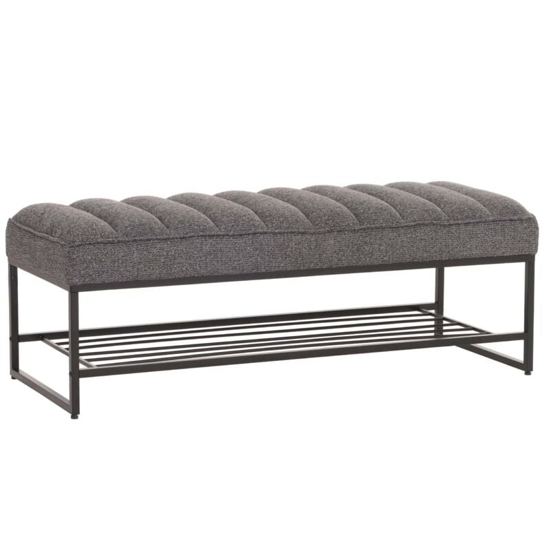 Décoshop26 - Banc avec étagère à chaussures banquette rembourrée banc de vestiaire étagère à chaussures tissu chenille métal 130 cm gris foncé