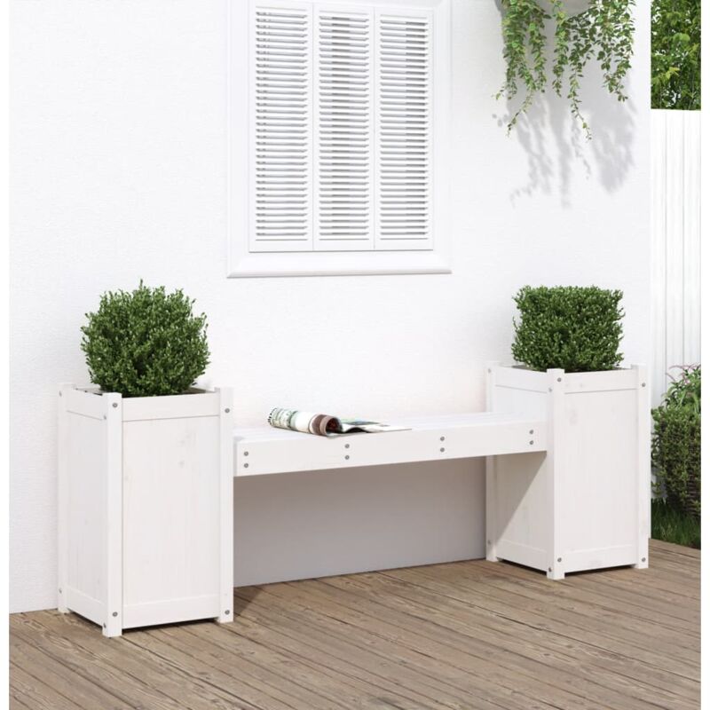 Vidaxl - Furniture Limited - Banc avec jardinières blanc 180x36x63 cm bois