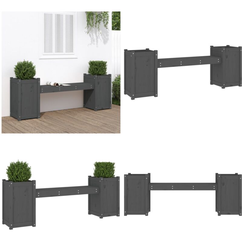 Banc avec jardinières gris 180x36x63 cm bois massif de pin - Banc Jardin - Banc Avec Jardinières - Meuble Jardin - Mobilier Extérieur - Jardinière