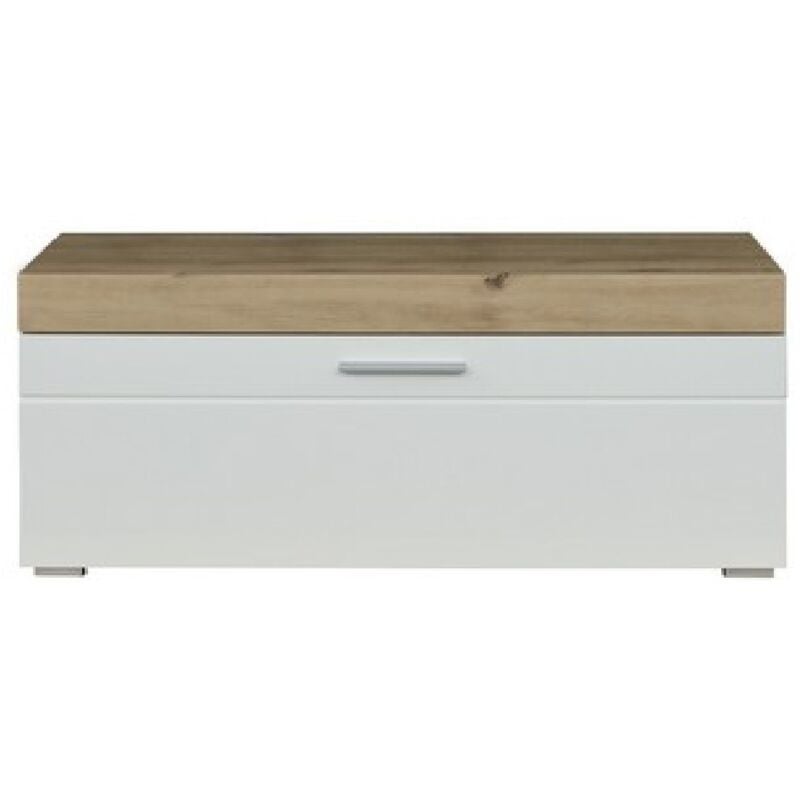 Banc avec Rangement Amanda, Panneau Aggloméré Mélaminé, Blanc, Marron, 91x42x38 cm