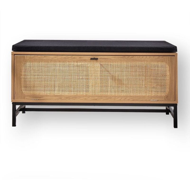 Calicosy - Banc avec Rangement Chaussures et Façade en Rotin L100 cm - jaya