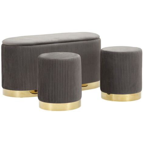 Banc avec rangement et tabourets Shopy gris, ensemble de 3 pièces, dimensions : 80 x 37 x 42 cm et 29 x 35 cm