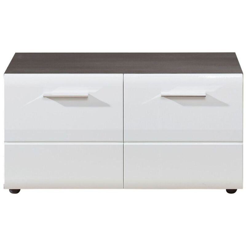 Banc avec Rangement Line, Panneau Aggloméré Mélaminé, Gris, Blanc, 80x41x35 cm