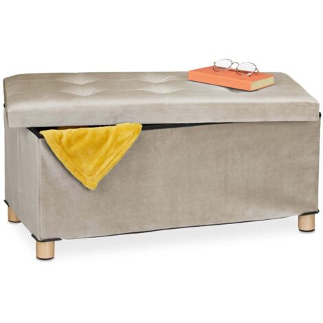 Banc avec revêtement en velours et pieds en bois