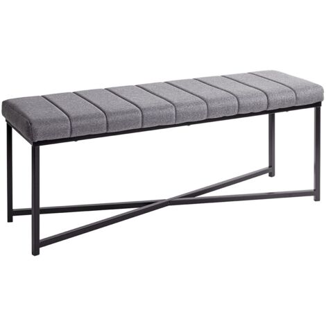 Banc avec siège rembouré gris et cadre en métal Noir - Longueur 118 x Hauteur 47 x Profondeur 38cm