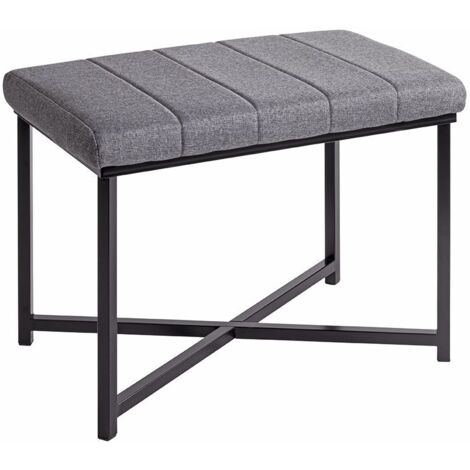 Banc avec siège rembouré gris et cadre en métal Noir - Longueur 59 x Hauteur 46 x Profondeur 39cm