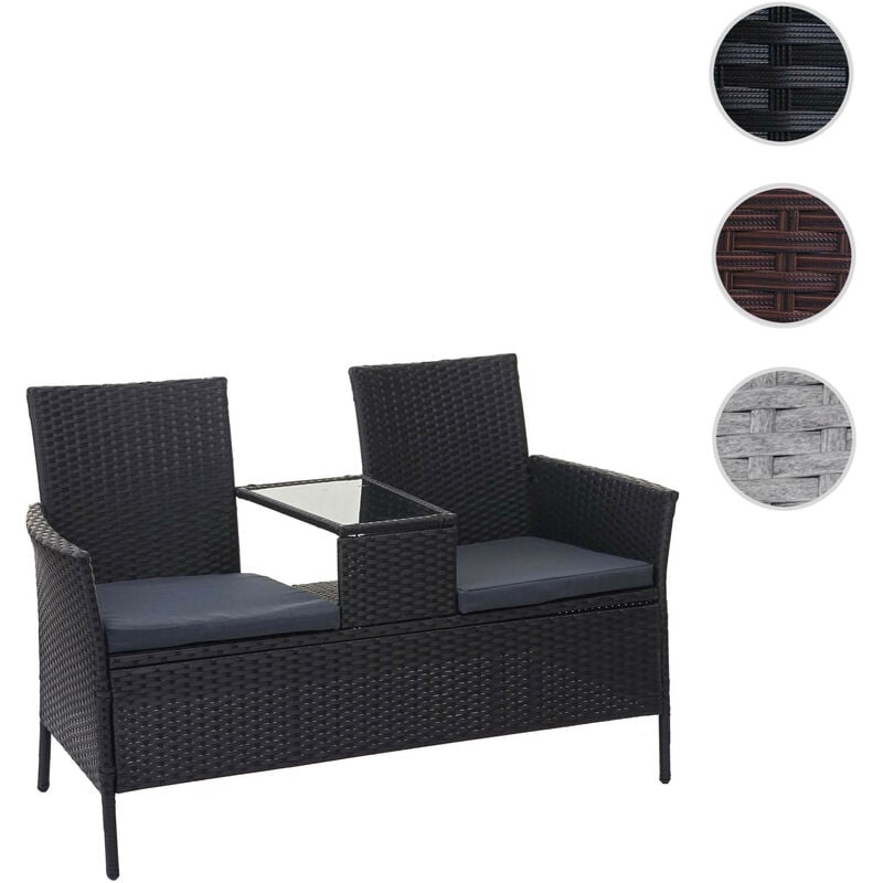 Banc avec table en polyrotin HWC-E24, banquette de jardin, meuble de jardin 132cm - gris, coussin crème