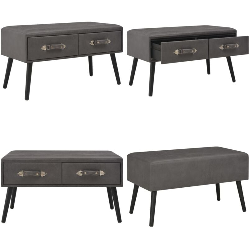 Banc avec tiroirs 80 cm Gris Similicuir - Banc Coffre - Banc Rangement - Banc Tissu - Banc Moderne - Banc Salon - Home & Living