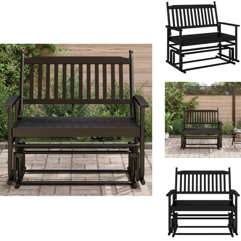 Banc balancelle noir 118x70x104,5 cm bois massif de peuplier - Banc Balancelle - Chaise à Bascule - Mobilier De Jardin - Fauteuil Extérieur