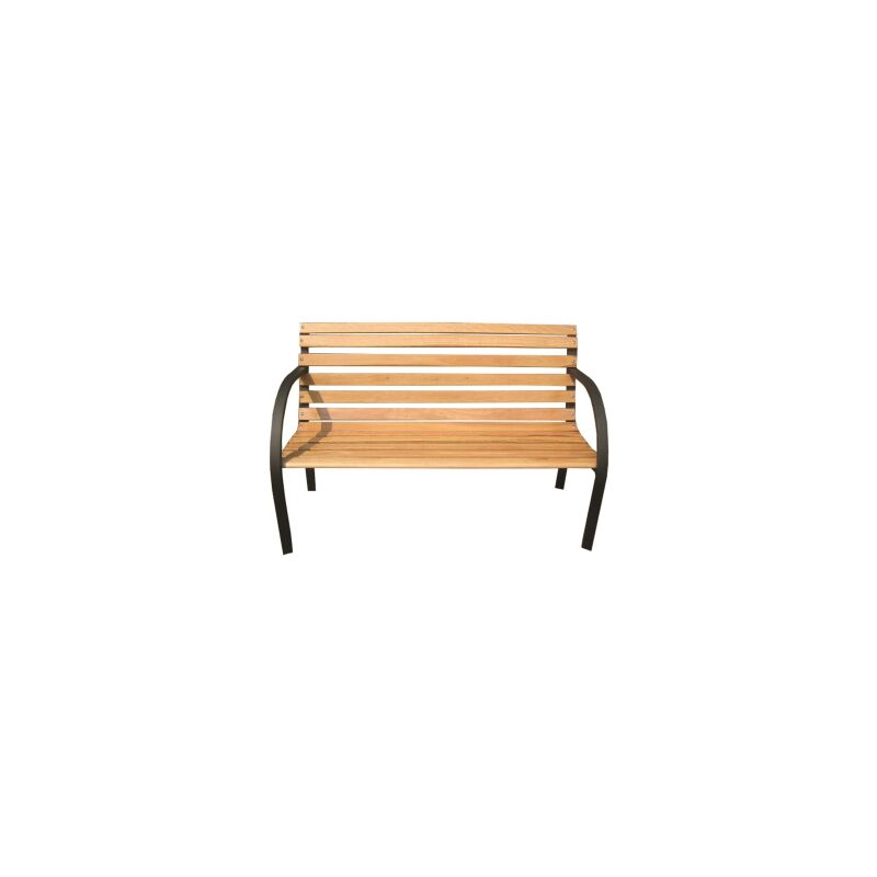 Banc Banc fauteuil lumineux en fonte noire avec planches en bois naturel cm.122x65x79h jardin parc terrasse