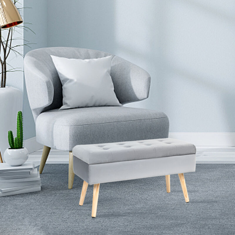 Banc banquette capitonnée Style classique élégant 80 x 35 x 40 cm fonction de stockage velours,Gris