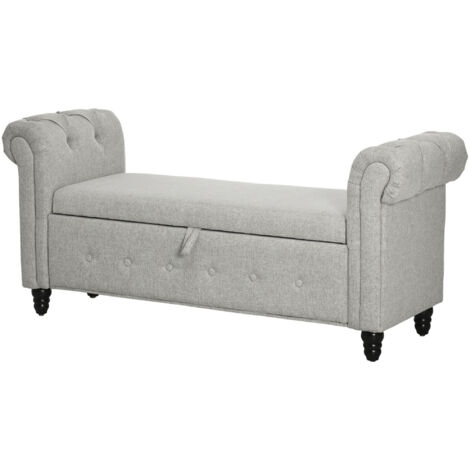 Banc banquette coffre 2 en 1 en tissu aspect lin avec pieds en bois 146,5 x 49 x 72 cm gris