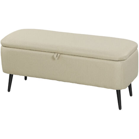 Banc banquette coffre de rangement 2 en 1 en tissu avec pieds en acier noir 102 x 40 x 39,5 cm beige