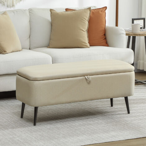 Banc banquette coffre de rangement 2 en 1 en tissu avec pieds en acier noir 102 x 40 x 39.5 cm beige