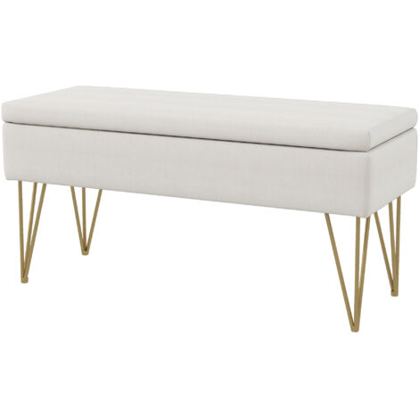 Banc banquette coffre de rangement 2 en 1 en tissu avec pieds épingle en acier doré 100 x 40 x 49 cm crème