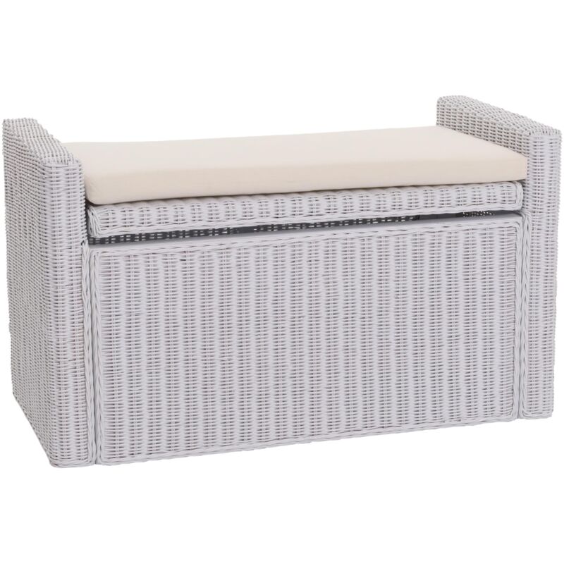Banc banquette / coffre de rangement M92, rotin, blanc