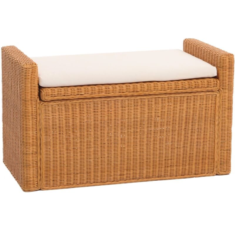 Jamais utilisé] Banc banquette / coffre de rangement M92, rotin, couleur miel