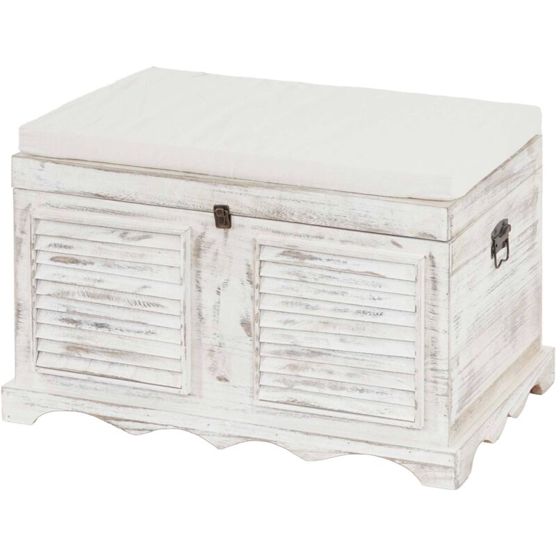 Banc banquette / coffre de rangement T356, style shabby 50x76x45cm, blanc