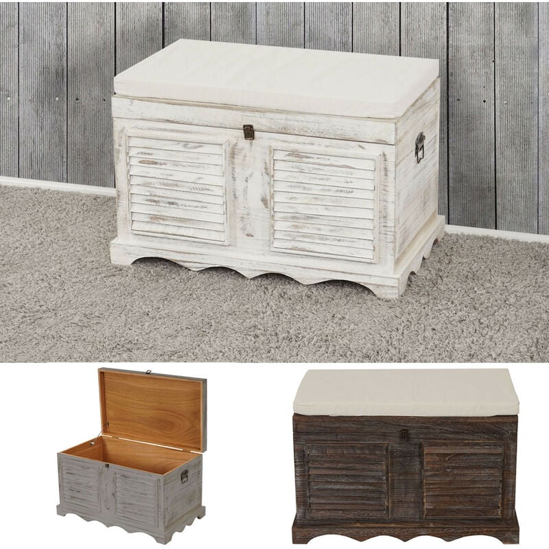Banc banquette / coffre de rangement T356, style shabby 50x76x45cm blanc