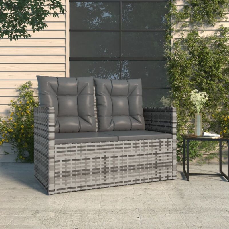 Banc de jardin Banc d'extérieur Banquette avec coussins Gris 105 cm Résine tressée 26261
