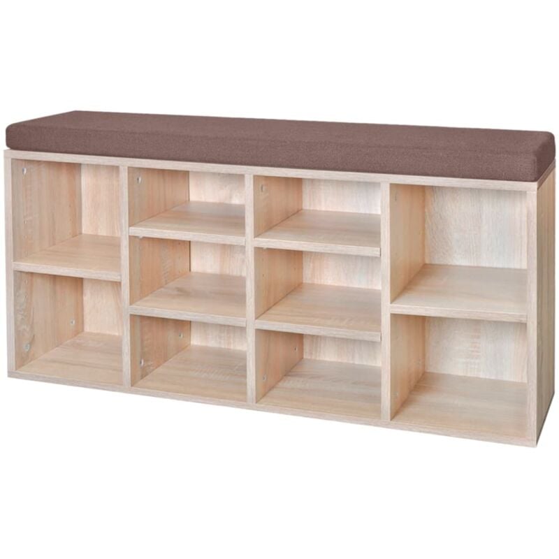 Banc banquette de rangement à chaussures 10 compartiments couleur chêne brun DEC024811