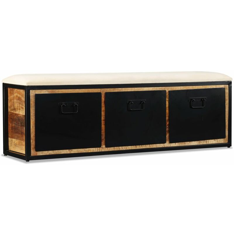 Banc banquette de rangement avec 3 tiroirs 120 x 30 x 40 cm bois de manguier marron et noir
