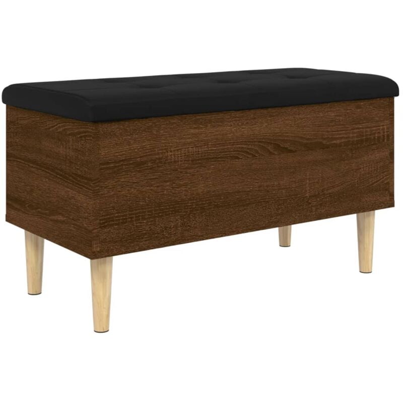 Banc banquette de rangement avec coussin d'assise noir 82 x 42 x 46 cm bois d'ingénierie couleur chêne marron DEC024745