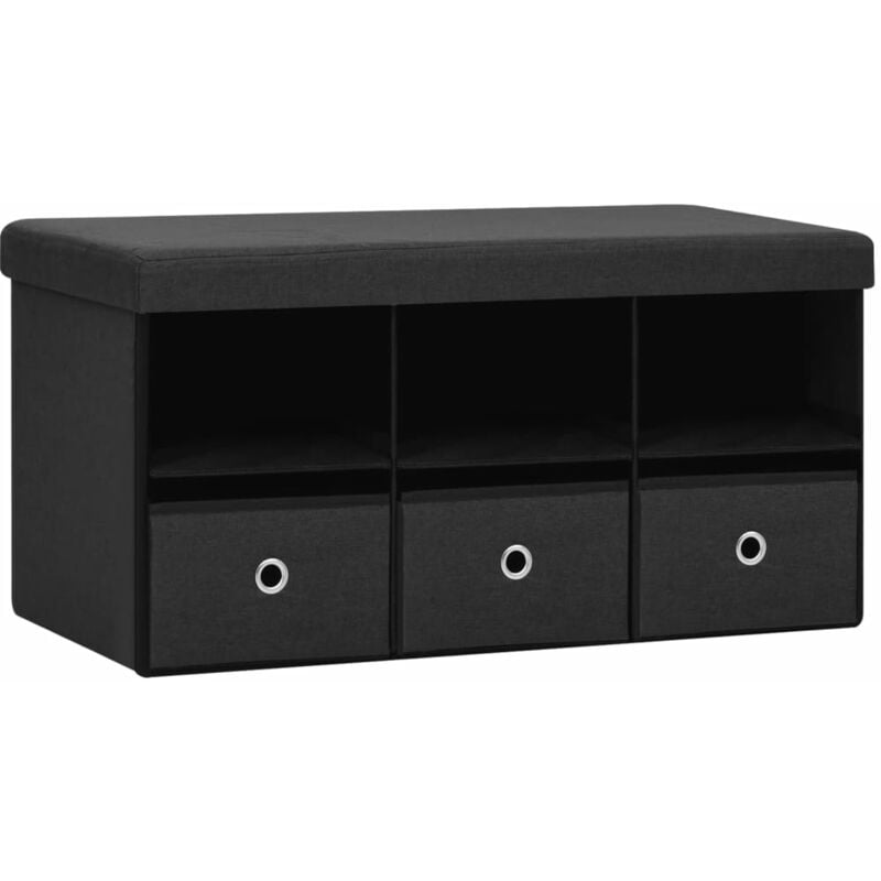 Banc banquette de rangement pliable noir 76 x 38 x 38 cm fau x lin