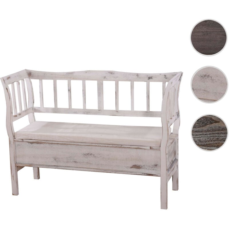 Banc T207 - Banc coffre de rangement - compartiment de rangement coussin bois 119cm - gris-brun - shabby