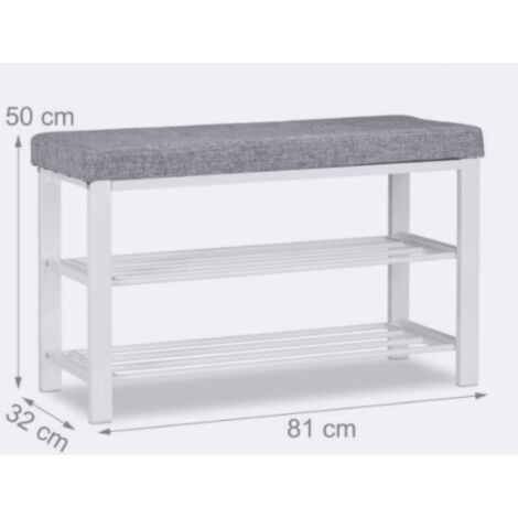 Banc banquette range chaussures coussin rembourré tissu étagère à chaussures 2 niveaux métal gris