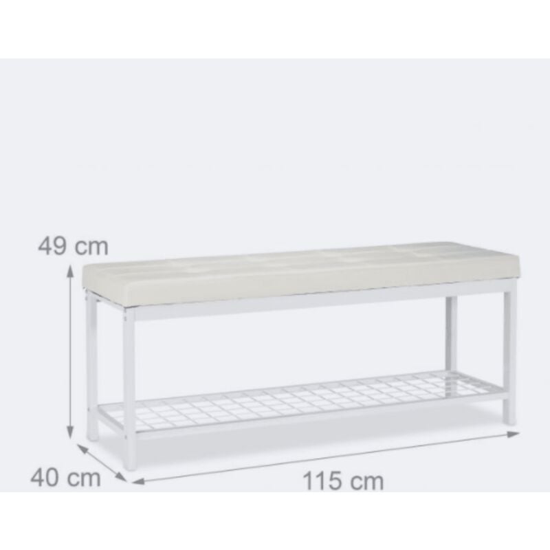 Banc banquette range chaussures ouvert synthétique support grillage métal 115 cm blanc