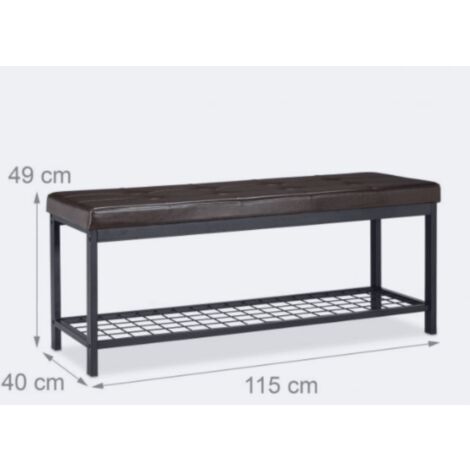 Banc banquette range chaussures ouvert synthétique support grillage métal 115 cm marron