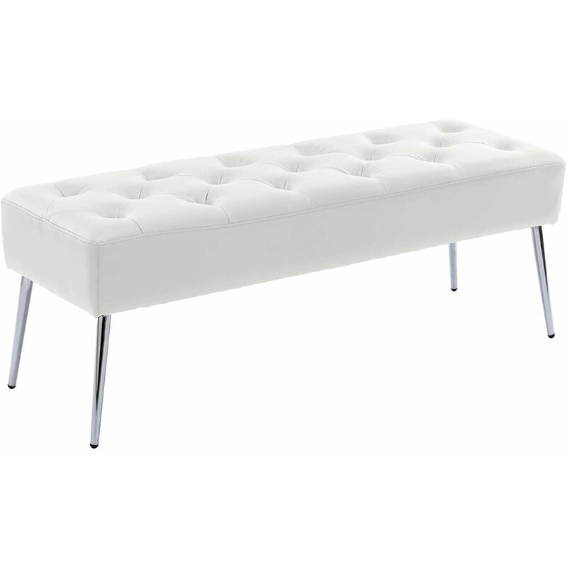 Banc banquette rembourré capitonné en synthétique blanc pieds métal argenté BAN09012