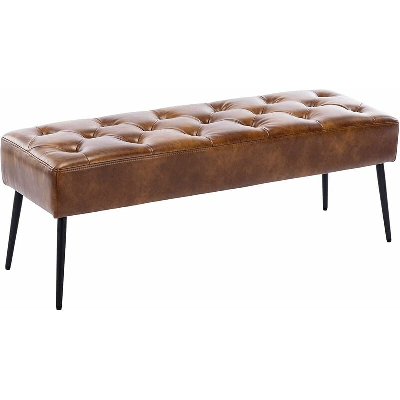 Banc banquette rembourré capitonné en synthétique marron orangé pieds métal noir BAN09013