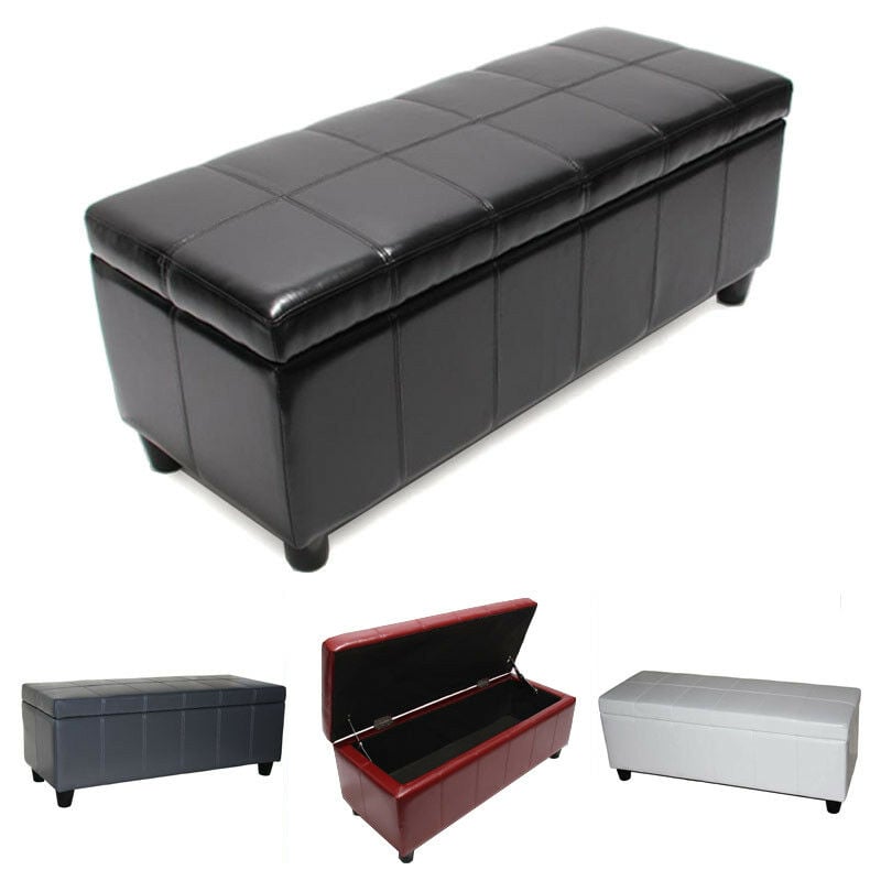 Banc banquette rembourrée coffre de rangement Kriens, cuir reconstitué, 112x45x45cm, blanc