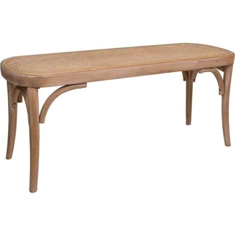 Banc bas en bois et cannage pour chambre ou salon - bois naturel clair et rotin beige