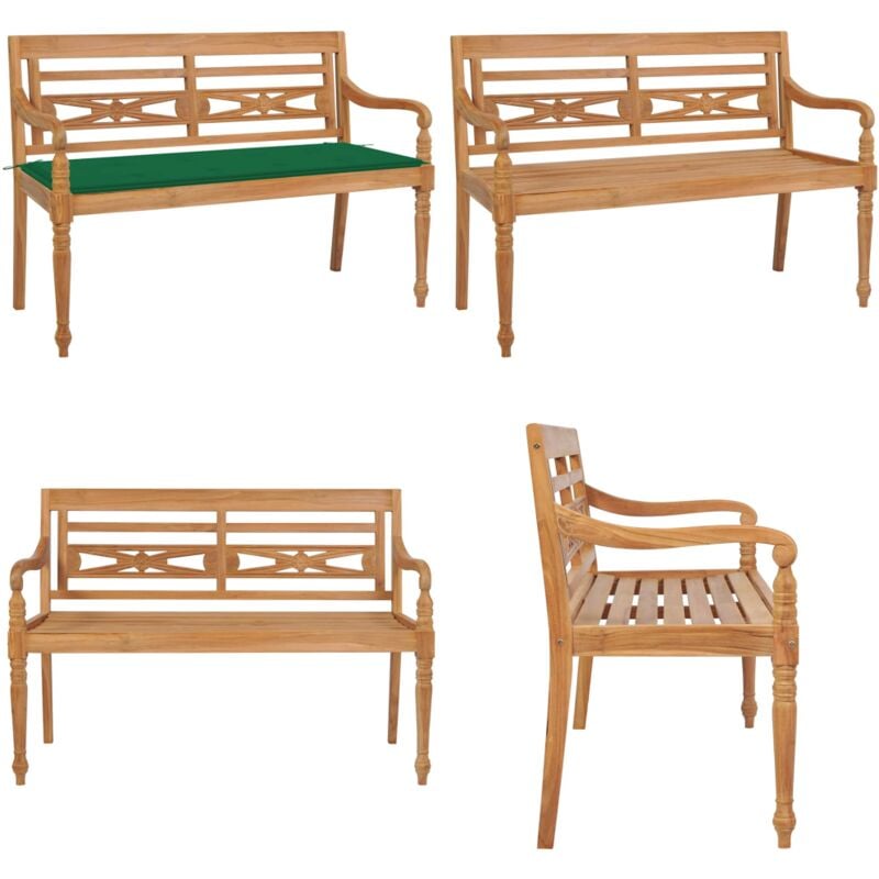 Banc Batavia avec coussin vert 120 cm Bois de teck massif - Banc De Jardin - Mobilier De Jardin - Banc En Teck - Jardin - Terrasse - Home & Living