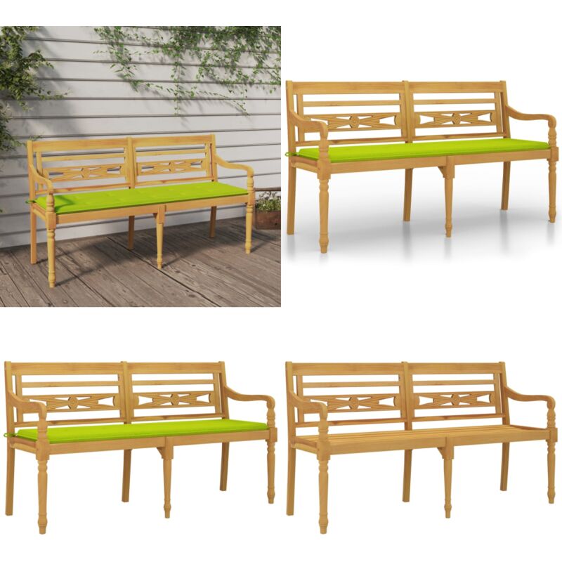 Banc Batavia avec coussin vert brillant 150 cm Bois teck massif - Banc De Jardin - Meuble De Jardin - Banc En Bois - Banc Teak - Jardin Design - Home