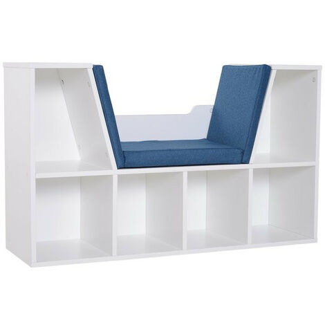 Banc Bibliothèque blanc HUGO siège bleu