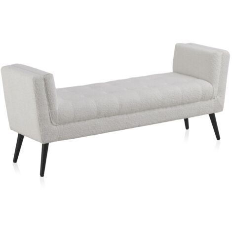 Banc blanc capitonné avec pieds en bois noir