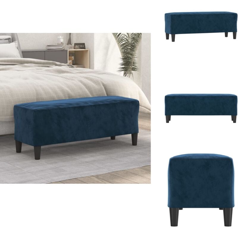 Banc Bleu 100x35x41 cm Velours - Banc Velours - Banc Entrée - Meuble Salon - Chaise Assise - Mobilier Intérieur
