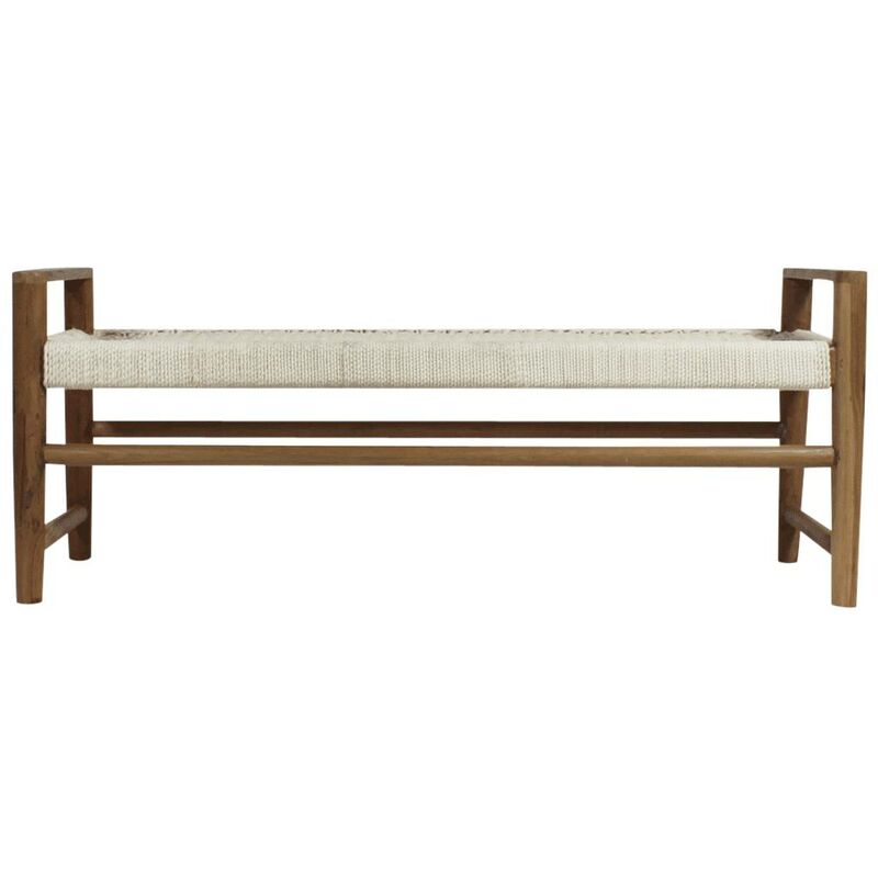 Made In Meubles - Banc bohème tissage blanc accoudoirs - Bois foncé
