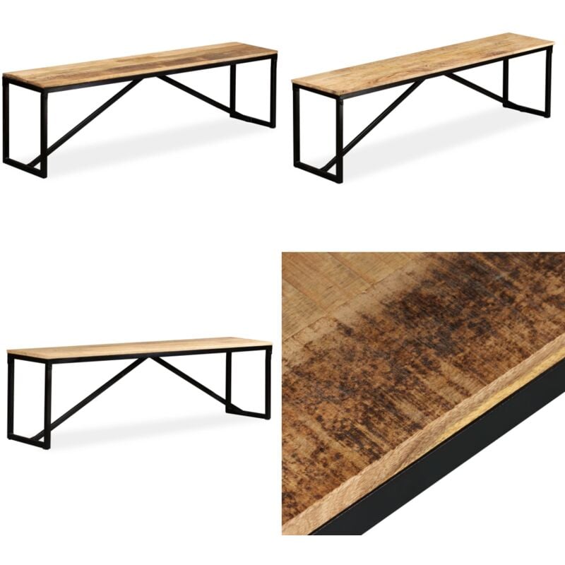 Banc Bois de manguier massif 160x35x45 cm - Banc Industriel - Banc Entrée - Banc Bois Massif - Mobilier Vintage - Chaise Industrielle - Home & Living