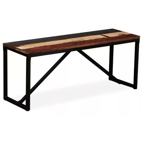 Banc bois massif foncé et pieds métal noir Indukal 110 cm