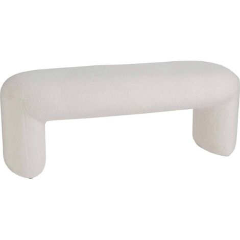 Banc bouclé blanc design en polyester et bois élégant - blanc bouclé lumineux