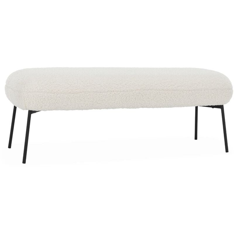 Banc. bout de lit avec revêtement bouclette. écru. pieds en métal noir. L 120 x P 41 x H 42.5cm