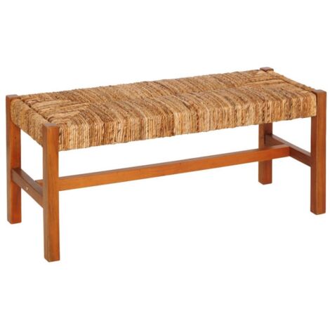 Banc bout de lit en paille tressé et structure en bois - Longueur 102 x Profondeur 38 x Hauteur 46 cm