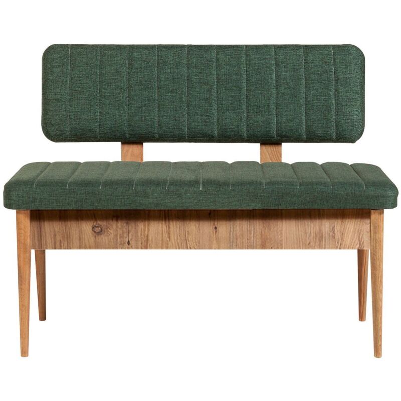 Banquette-coffre capitonnée avec dossier L110cm Scamnum Bois clair et Tissu Vert forêt Banquette-coffre capitonnée avec dossier L110cm Scamnum Bois clair et Tissu Vert forêt