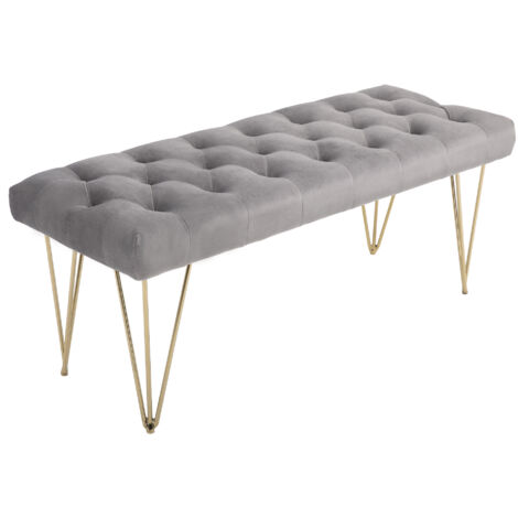 Banc capitonné, banc de piano, banc à chaussures aspect velours, banc de lit, banc de piano pour chambre, salon, couloir, gris métal 116 x 44,5 x 49 cm